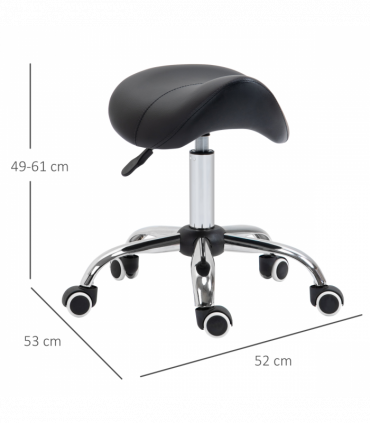 PU Leather Saddle Stool w/ Moulded Padded Seat Adjustable Height 5 Wheels Black