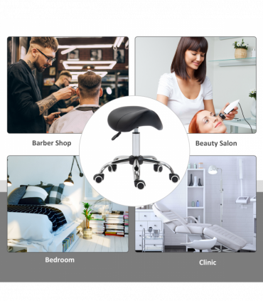 PU Leather Saddle Stool w/ Moulded Padded Seat Adjustable Height 5 Wheels Black