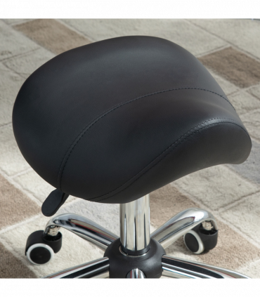 PU Leather Saddle Stool w/ Moulded Padded Seat Adjustable Height 5 Wheels Black