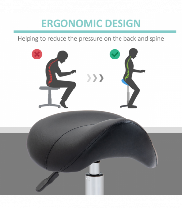 PU Leather Saddle Stool w/ Moulded Padded Seat Adjustable Height 5 Wheels Black