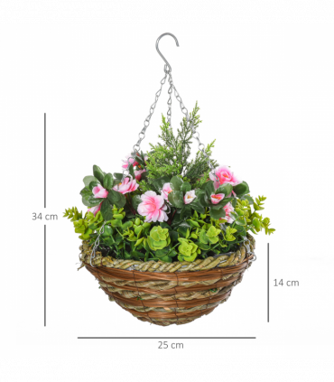 Pack of 2 Artificial Lisianthus Flowers Hanging Planter with Basket
