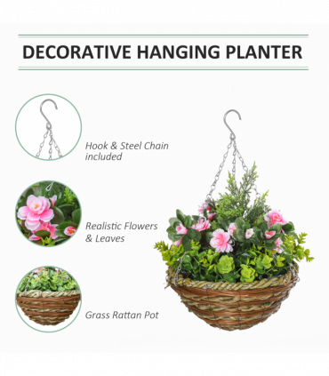Pack of 2 Artificial Lisianthus Flowers Hanging Planter with Basket