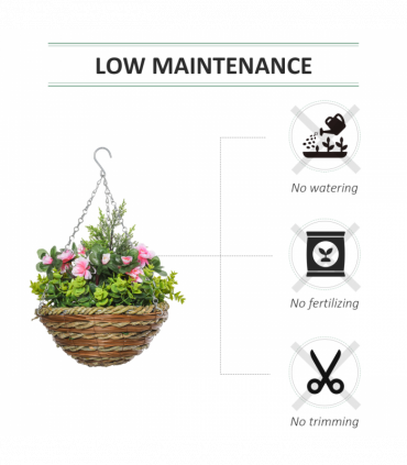 Pack of 2 Artificial Lisianthus Flowers Hanging Planter with Basket