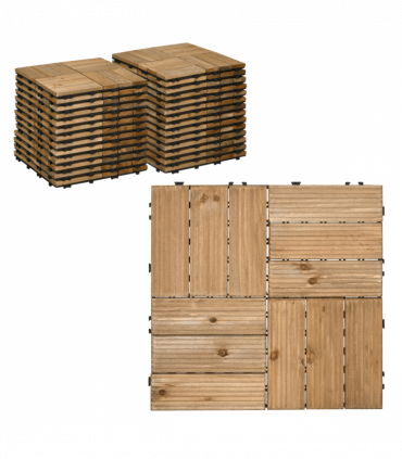 Pack of 27 Interlocking Decking Tiles 30x30cm Outdoor Flooring, 2.5?, Brown