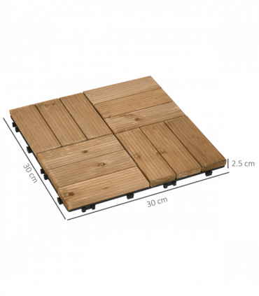 Pack of 27 Interlocking Decking Tiles 30x30cm Outdoor Flooring, 2.5?, Brown