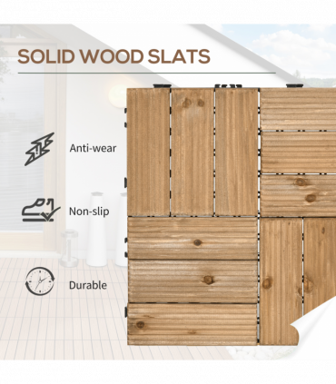 Pack of 27 Interlocking Decking Tiles 30x30cm Outdoor Flooring, 2.5?, Brown