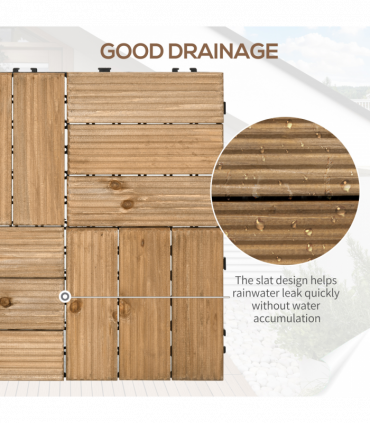 Pack of 27 Interlocking Decking Tiles 30x30cm Outdoor Flooring, 2.5?, Brown