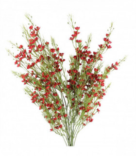 Pack of 6 x 100cm Artificial Foliage Stem with Small Flowers - Red