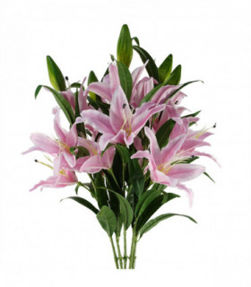 Pack of 6 x 100cm Large Pink Lily Stem - 18 Flowers