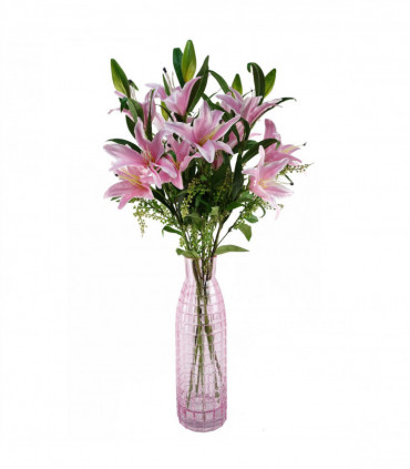 Pack of 6 x 100cm Large Pink Lily Stem - 18 Flowers