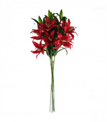 Pack of 6 x 100cm Large Red Lily Stem - 18 Flowers