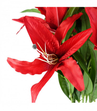 Pack of 6 x 100cm Large Red Lily Stem - 18 Flowers
