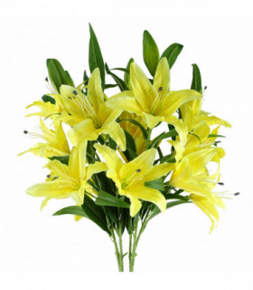 Pack of 6 x 100cm Large Yellow Lily Stem - 18 Flowers
