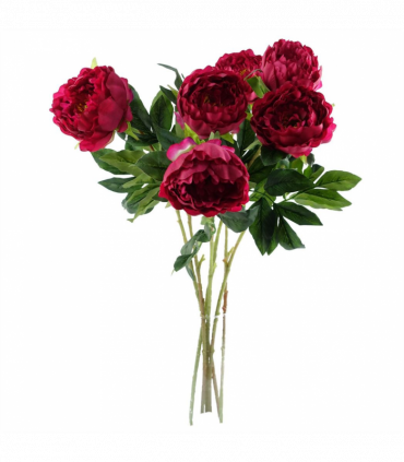 Pack of 6 x 80cm Artificial Dark Pink Peony Stem