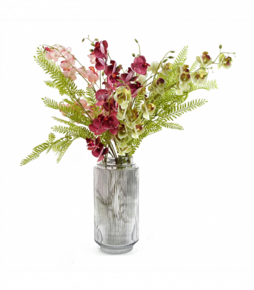 Pack of 6 x 80cm Dark Pink Artificial Mini Orchid Stem