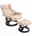 Padded PU Leather Manual Reclining Armchair Sofa Chair w/ Footstool Cream