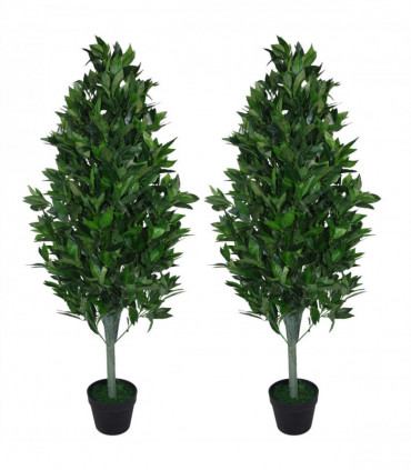 Pair of 120cm (4ft) Artificial Topiary Bay Trees Pyramid Cones - Extra Large