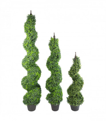 Pair of 120cm (4ft) Tall Artificial Boxwood Tower Trees Topiary Spiral Metal Top