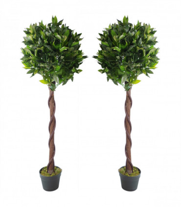 Pair of 120cm (4ft) Twisted Stem Artificial Topiary Bay Laurel Ball Trees
