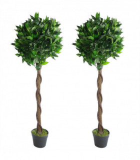 Pair of 120cm (4ft) Twisted Stem Artificial Topiary Bay Laurel Ball Trees