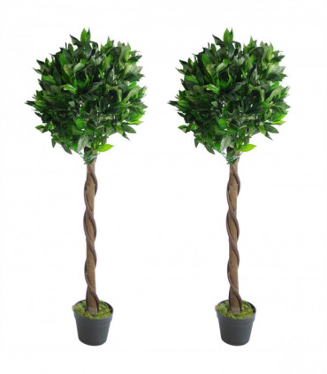 Pair of 120cm (4ft) Twisted Stem Artificial Topiary Bay Laurel Ball Trees