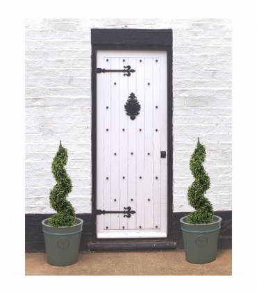 Pair of 90cm (3ft) Tall Artificial Boxwood Tower Trees Topiary Spiral Metal Top