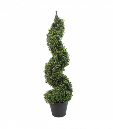 Pair of 90cm (3ft) Tall Artificial Boxwood Tower Trees Topiary Spiral Metal Top