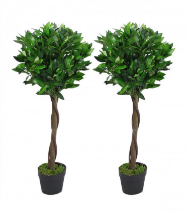 Pair of 90cm (3ft) Twisted Stem Artificial Topiary Bay Laurel Ball Trees
