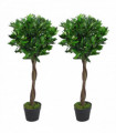 Pair of 90cm (3ft) Twisted Stem Artificial Topiary Bay Laurel Ball Trees