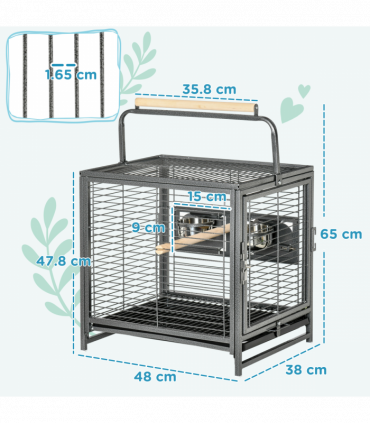 Parrot Cage Bird Carrier w/ Wooden Perch, Handle