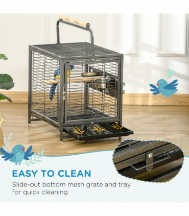 Parrot Cage Bird Carrier w/ Wooden Perch, Handle