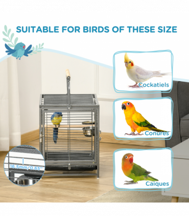 Parrot Cage Bird Carrier w/ Wooden Perch, Handle