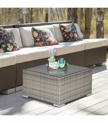 Patio Wicker Coffee Table w/ Glass Top Suitable for Garden Backyard