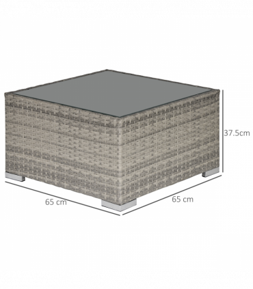 Patio Wicker Coffee Table w/ Glass Top Suitable for Garden Backyard