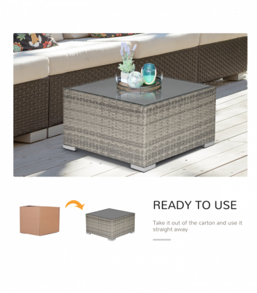 Patio Wicker Coffee Table w/ Glass Top Suitable for Garden Backyard