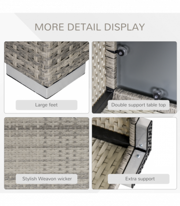 Patio Wicker Coffee Table w/ Glass Top Suitable for Garden Backyard