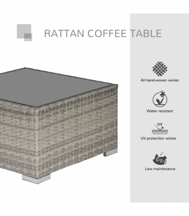 Patio Wicker Coffee Table w/ Glass Top Suitable for Garden Backyard