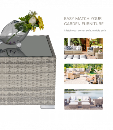 Patio Wicker Coffee Table w/ Glass Top Suitable for Garden Backyard