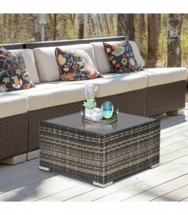 Patio Wicker Coffee Table w/ Glass Top Suitable for Garden Backyard