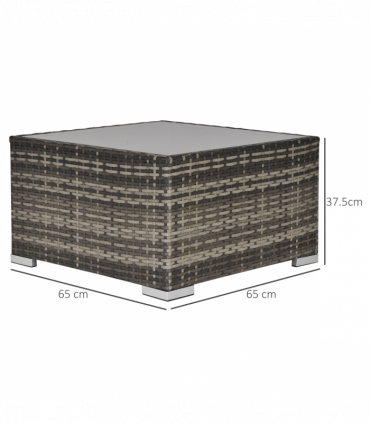 Patio Wicker Coffee Table w/ Glass Top Suitable for Garden Backyard