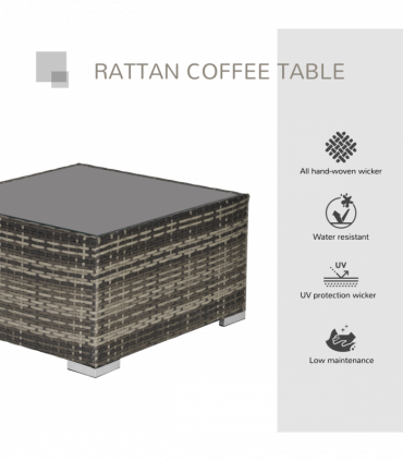 Patio Wicker Coffee Table w/ Glass Top Suitable for Garden Backyard