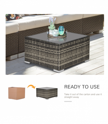 Patio Wicker Coffee Table w/ Glass Top Suitable for Garden Backyard