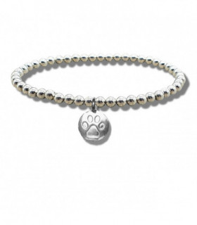 Paw Print Silver Beaded Bracelet