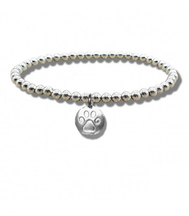 Paw Print Silver Beaded Bracelet
