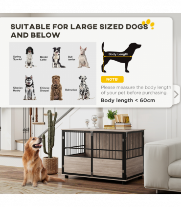 PawHut 100cm Dog Crate Furniture Dog Cage End Table Indoor w/ Doors, Cushion