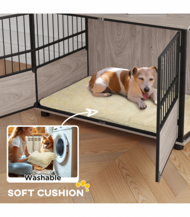 PawHut 100cm Dog Crate Furniture Dog Cage End Table Indoor w/ Doors, Cushion