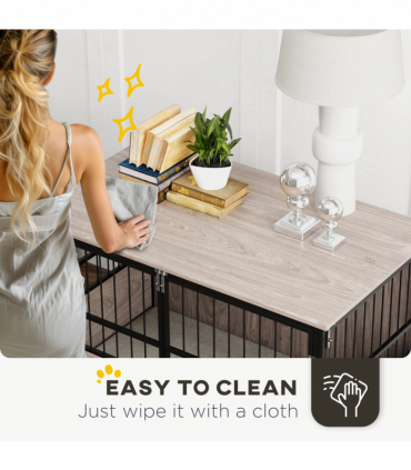 PawHut 100cm Dog Crate Furniture Dog Cage End Table Indoor w/ Doors, Cushion