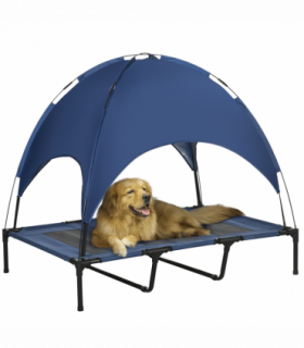PawHut 122cm Elevated Dog Bed Cooling Raised Pet Cot UV Protection Canopy Blue