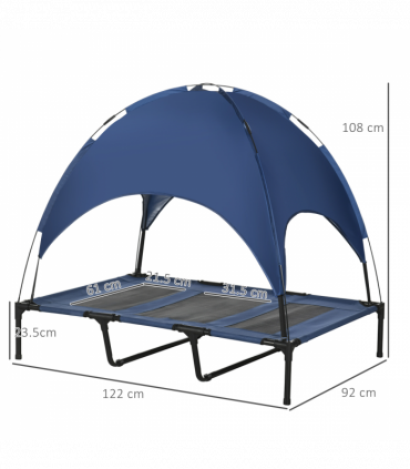 PawHut 122cm Elevated Dog Bed Cooling Raised Pet Cot UV Protection Canopy Blue