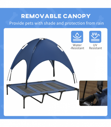 PawHut 122cm Elevated Dog Bed Cooling Raised Pet Cot UV Protection Canopy Blue